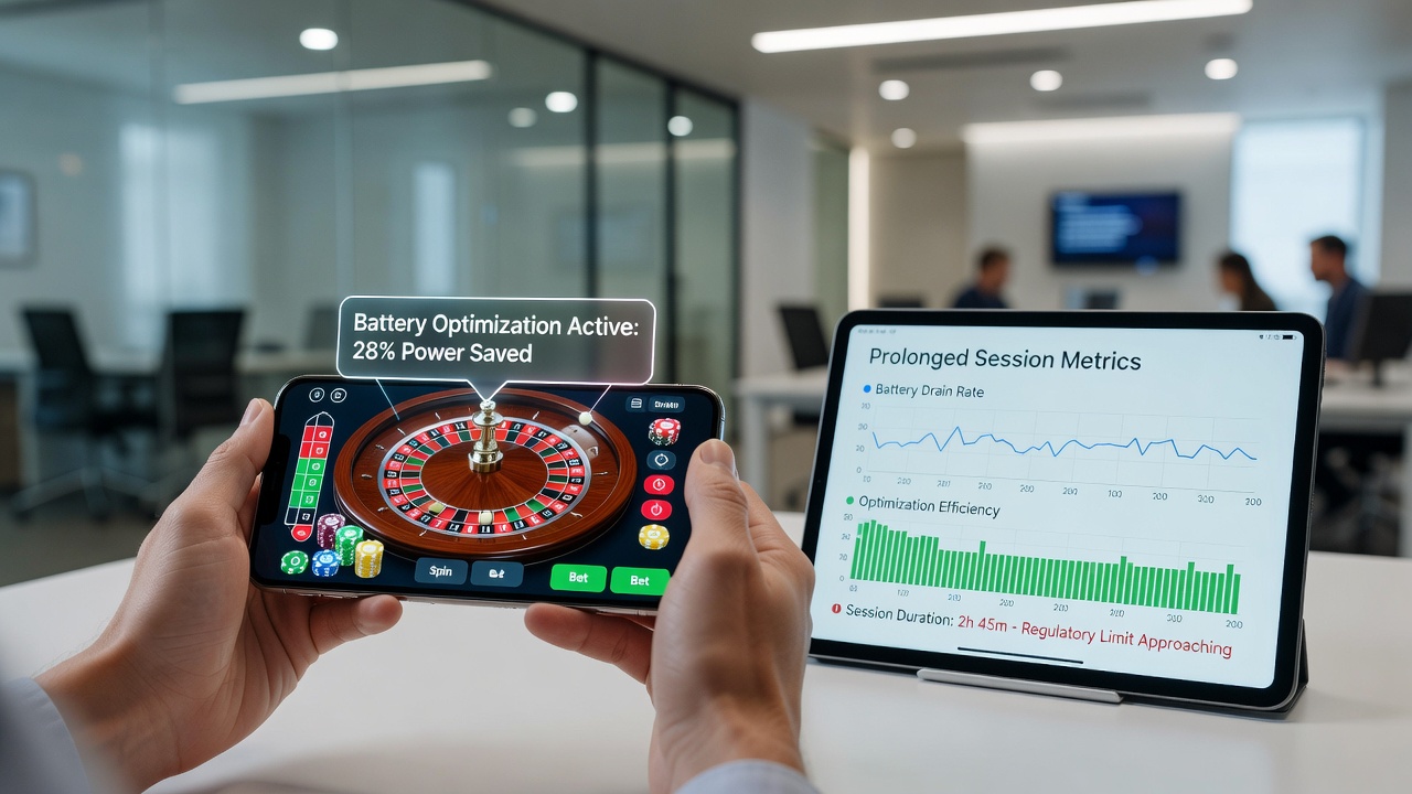 Mobile Roulette-Session mit Fokus auf Akku- und Verbindungsstatus in einer regulierten App